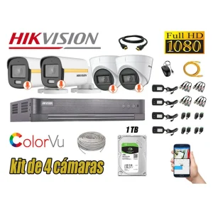 CÁMARAS SEGURIDAD KIT 4 FULL HD + DISCO 1TB - COLORVU VISION COLOR